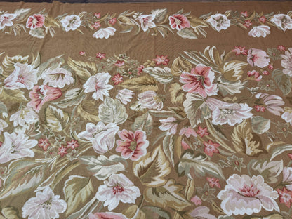 Large Needlepoint Rug 11x14, Vintage Floral Wool Carpet, Caramel - Nuvé