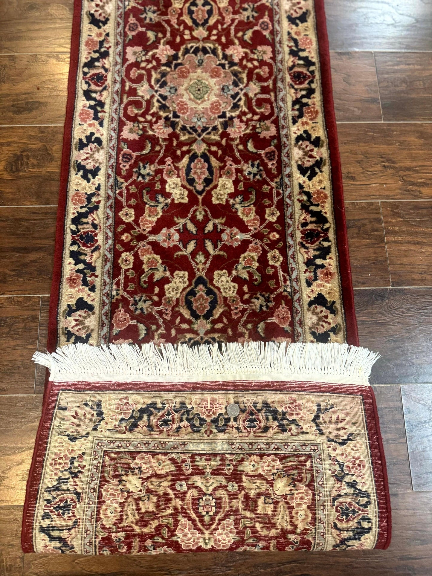 Short Runner Rug 2x6, Fine 200 KPSI, Red Floral Medallion, Wool and Silk Highlights, Persian Runner Rug, Traditional, Sino Persian - Nuvé