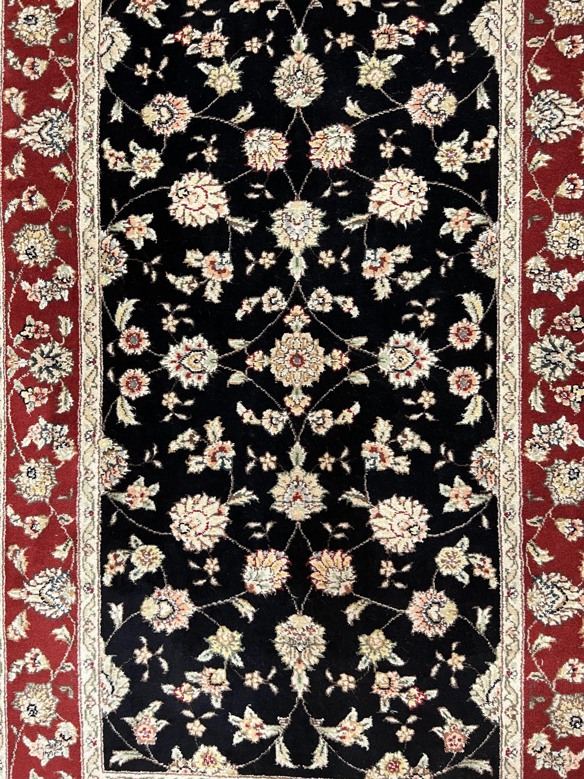 Pak Persian Rug 3x5, Black and Red, Floral Allover, Vintage Hand Knotted Wool Oriental Carpet, Pakistani Rug, Small Handmade Area Rug 3 x 5 - Nuvé