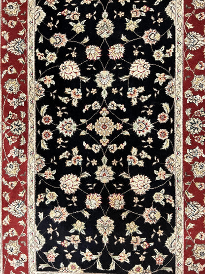 Pak Persian Rug 3x5, Black and Red, Floral Allover, Vintage Hand Knotted Wool Oriental Carpet, Pakistani Rug, Small Handmade Area Rug 3 x 5 - Nuvé