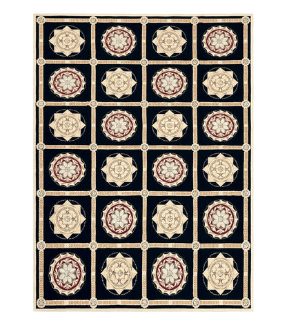 Large Needlepoint Rug 10x13, Panel Design, Black and Beige, Wool Needlepoint Carpet 10 x 13, English Garden, Handwoven Area Rug, Living Room