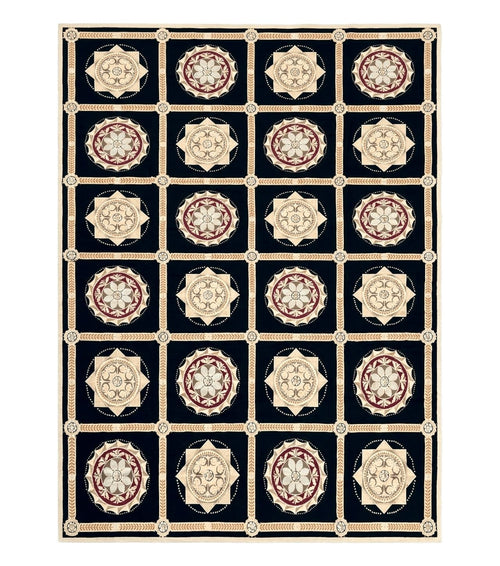 Large Needlepoint Rug 10x13, Panel Design, Black and Beige, Wool Needlepoint Carpet 10 x 13, English Garden, Handwoven Area Rug, Living Room