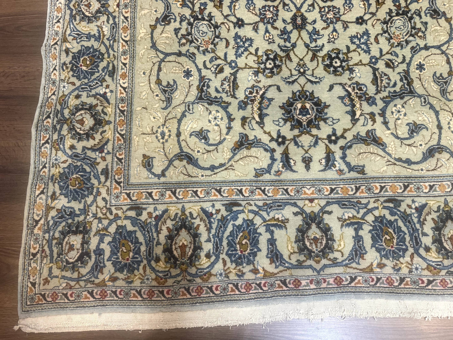 Persian Kashan Rug, Unique Colors, 225 KPSI, Light Green and Light Blue - Nuvé