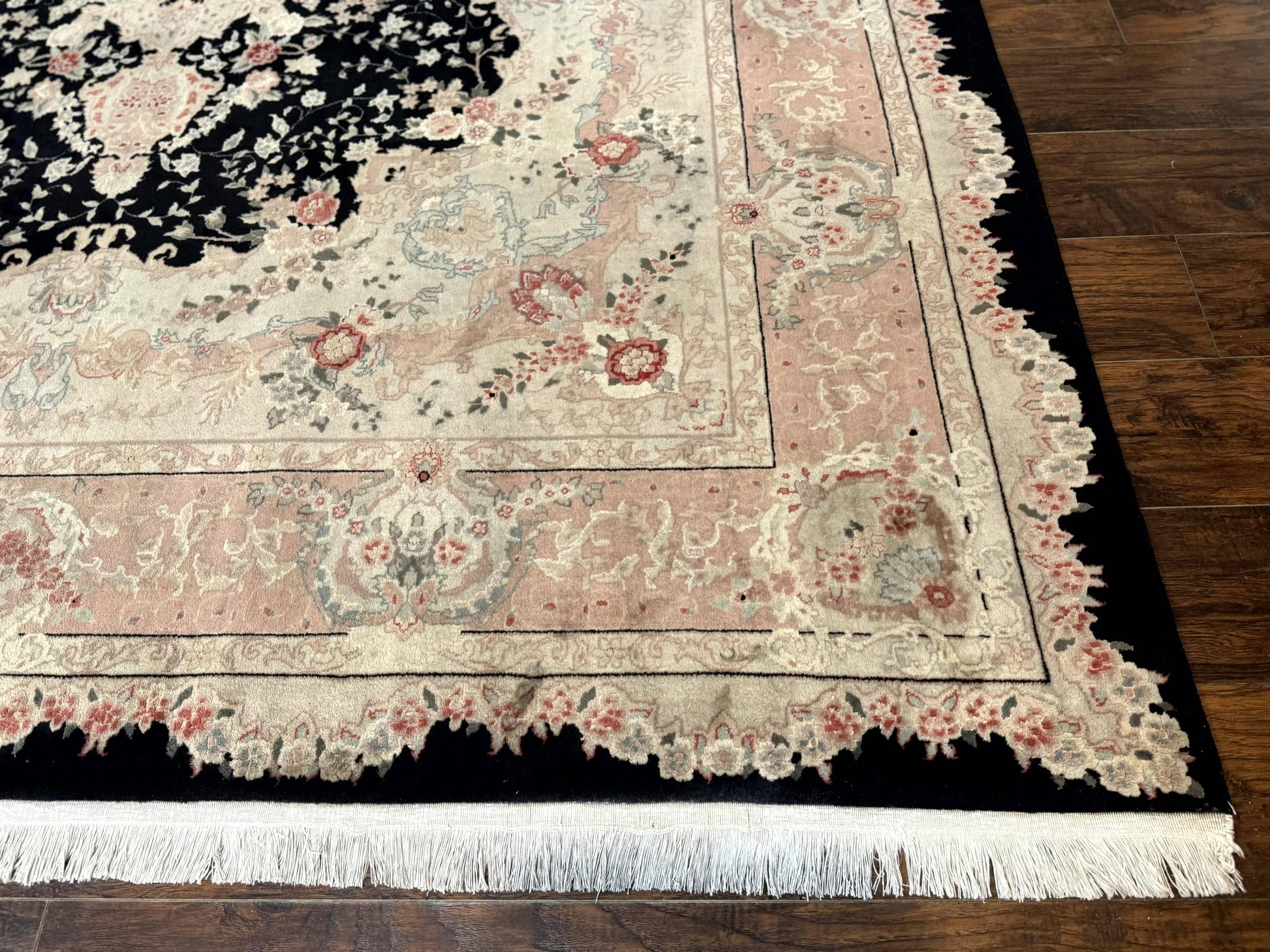 Pak Persian Tabriz Rug 8.6 x 11.6, Black Pink, Traditional Elegant Formal Oriental Carpet, Dining Room Rug, Fine 225 KPSI - Nuvé