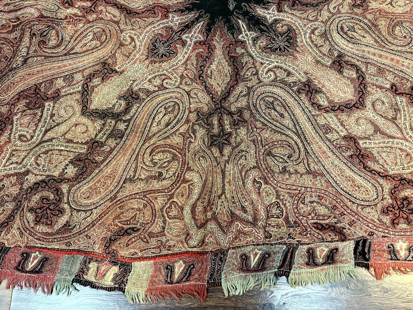 Antique Indian Kashmiri Shawl, Needlework, Signed By Masterweaver, Handmade, Rare - Nuvé