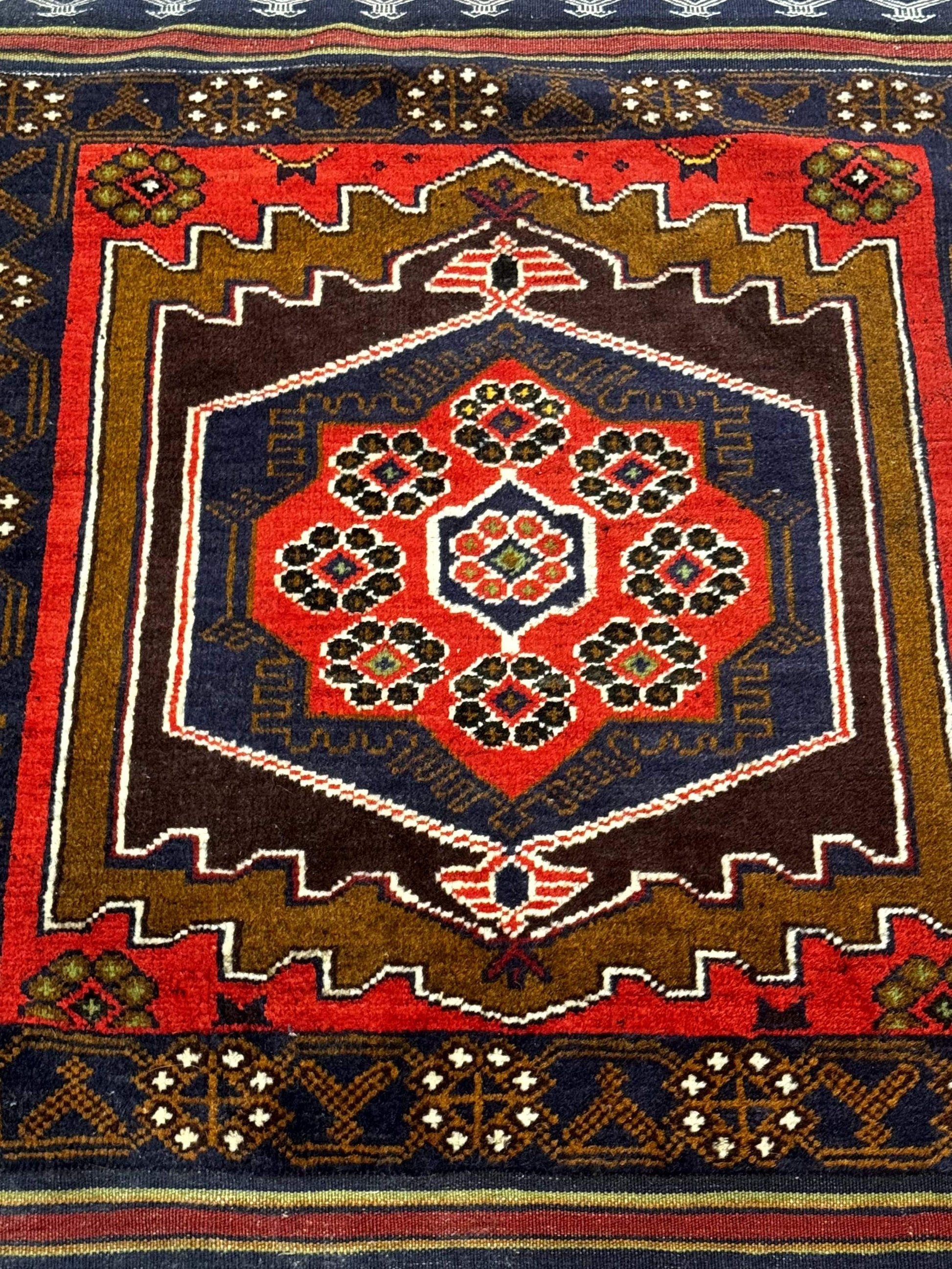 Afghan Rug 3x5, Tribal, Navy Blue, Wool, Handmade, Geometric, Rustic - Nuvé