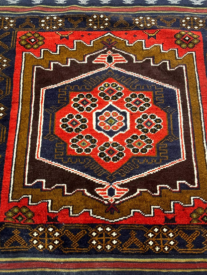 Afghan Rug 3x5, Tribal, Navy Blue, Wool, Handmade, Geometric, Rustic - Nuvé
