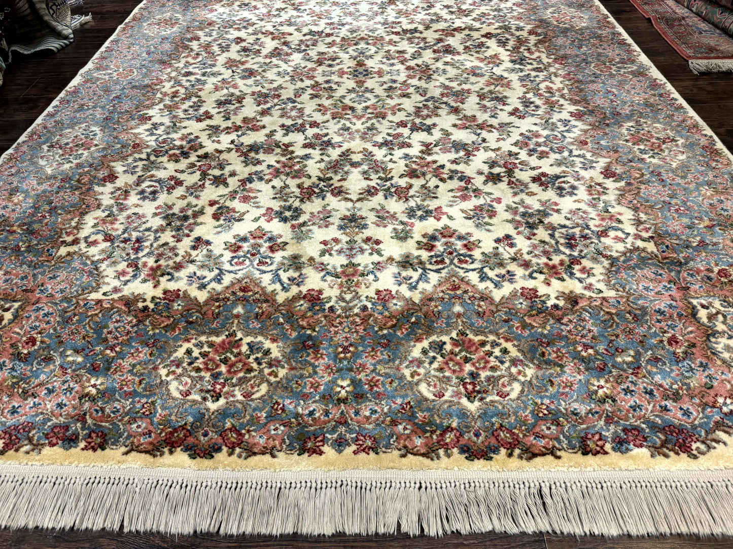8.8 x 12 Karastan Rug #788 Ivory Kirman, Wool Vintage Original 700 Series - Nuvé