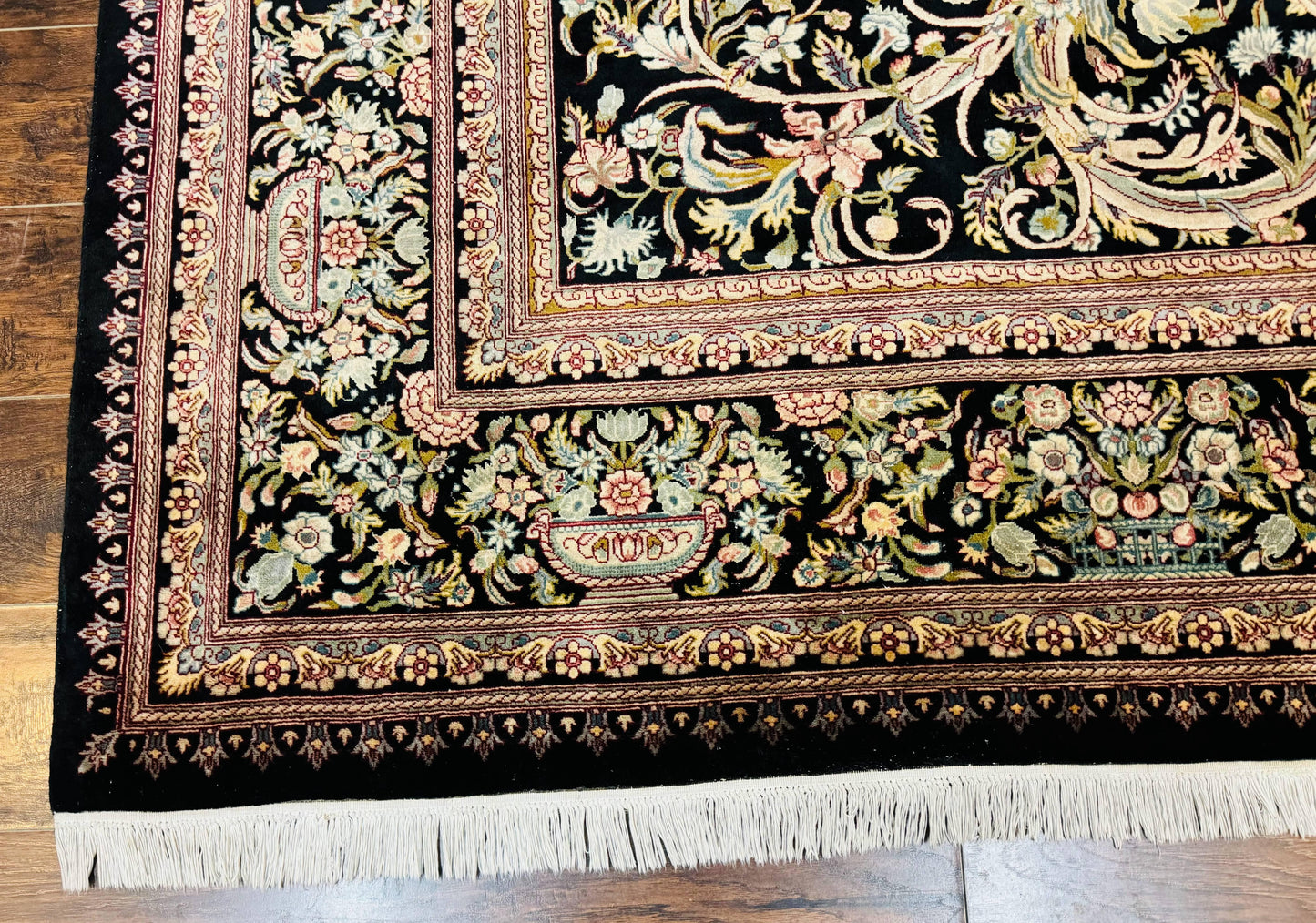 Pak Persian Rug 9x12, Highly Detailed Fine 260 KPSI, Floral, Handmade Traditional Carpet, Black - Nuvé