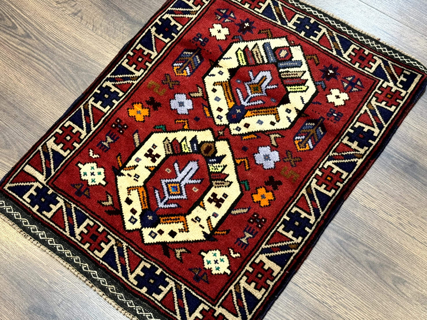 Small Persian Tribal Rug, Red and Ivory, Baluch Rug - Nuvé