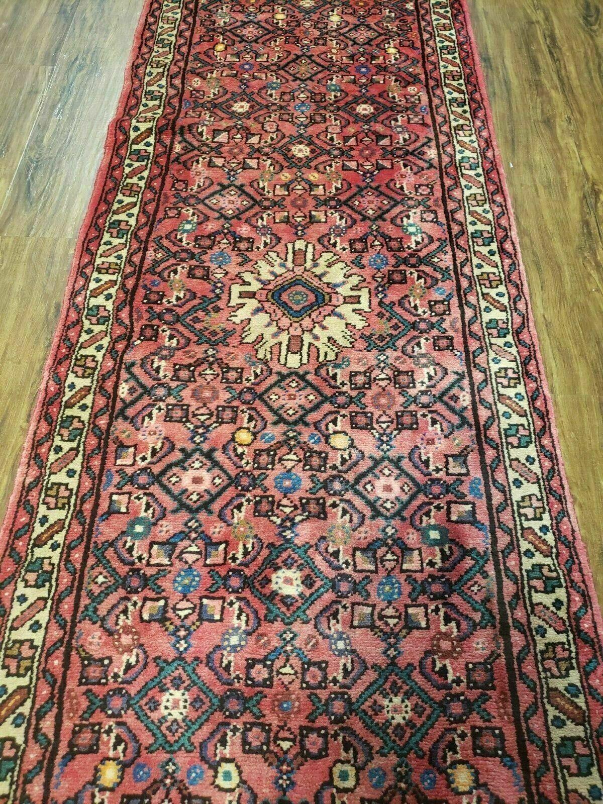 Persian Hamadan Runner Rug 2.8 x 14, Red, Vintage Handmade Wool Runner Rug - Nuvé