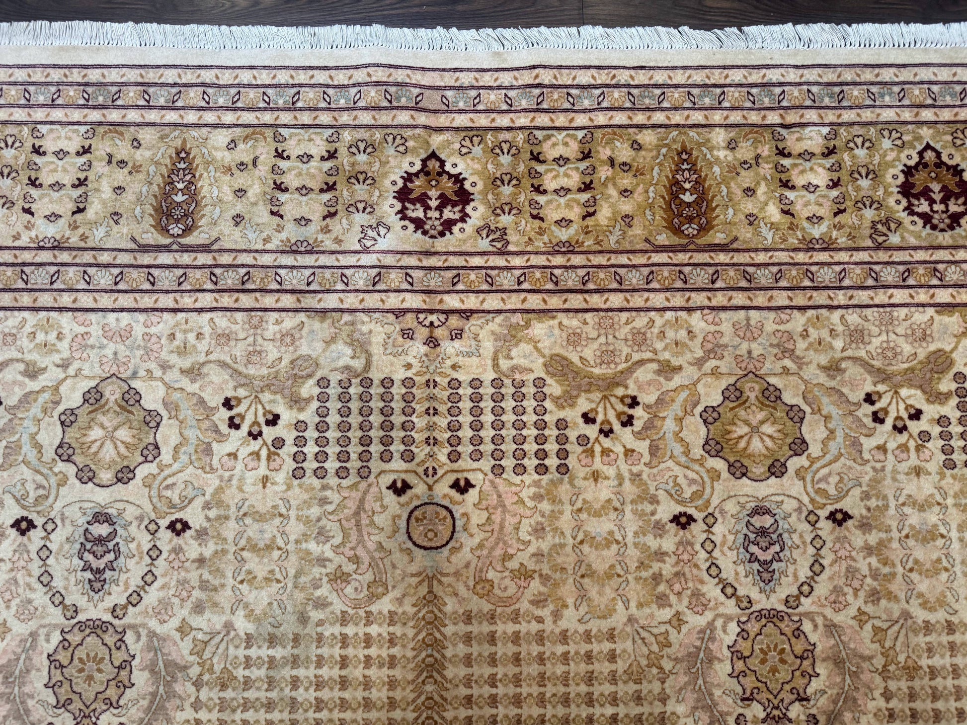 Pakistani Carpet 9x12, Finely Hand Knotted 270 KPSI, Cream, Allover Pattern - Nuvé