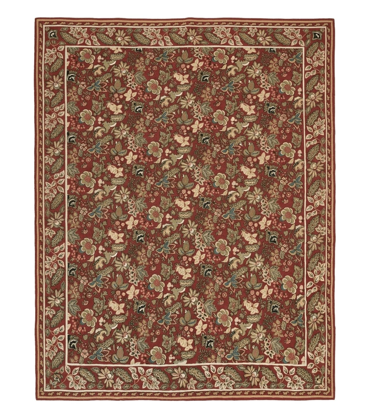 Indian Hand Stitched Rug 8x10, Large Vintage Floral Handmade Carpet, Dark Red Multicolor