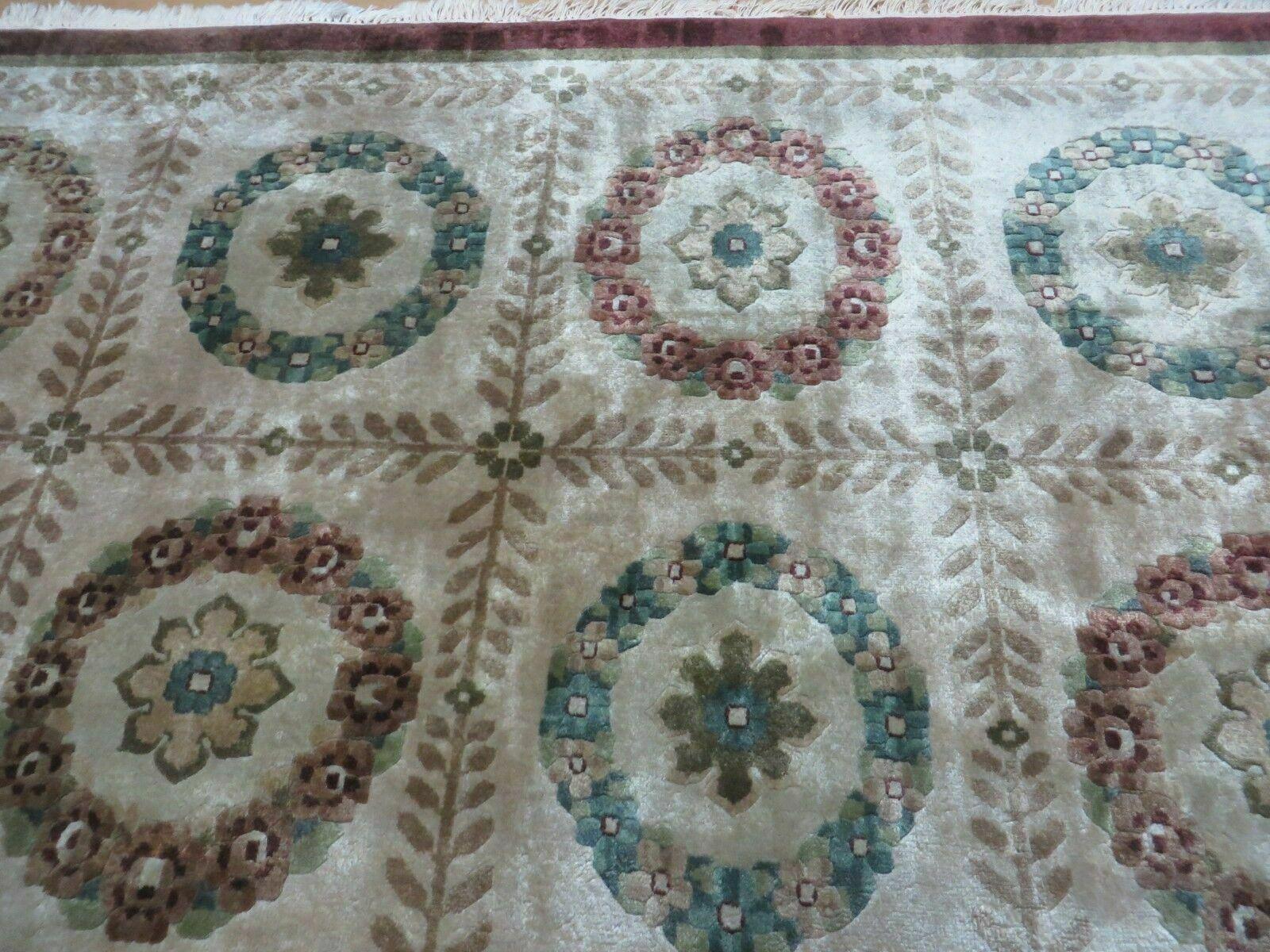 9' X 12' Modern Handmade Indo Lahore Wool Rug Art Deco Olive Ivory Nice Wow - Nuvé
