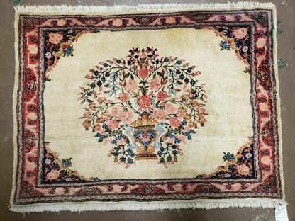 2' 7" X 3' 6" Antique Rug Hand Knotted Pictorial Wool Oriental Flowers - Nuvé