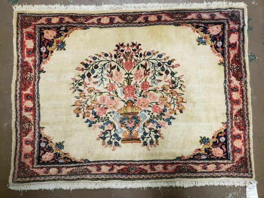2' 7" X 3' 6" Antique Rug Hand Knotted Pictorial Wool Oriental Flowers - Nuvé