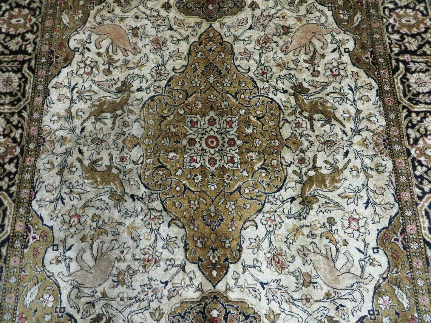 3' X 5' Fine Handmade Chinese Silk Rug Deer Birds Hand Knotted One Of A Kind - Nuvé
