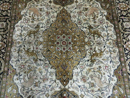 3' X 5' Fine Handmade Chinese Silk Rug Deer Birds Hand Knotted One Of A Kind - Nuvé