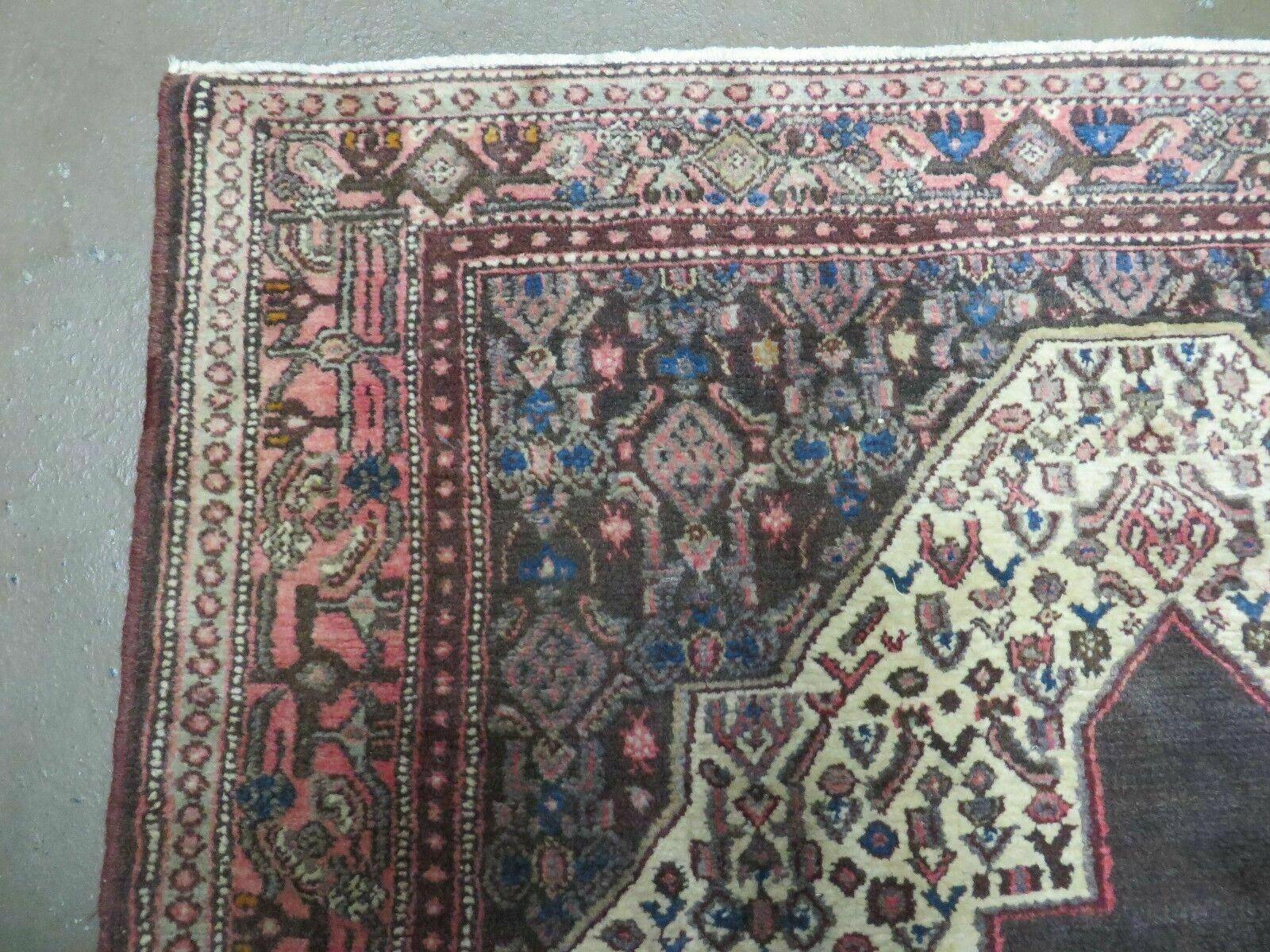 4' X 5' Antique Handmade India Floral Oriental Wool Rug Brown Vegetable Dyes - Nuvé