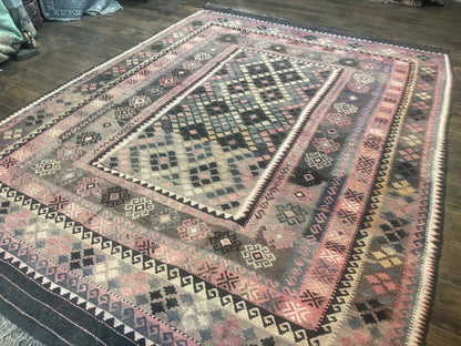 Persian Kurdish Kilim Rug 8x10, Large Flatweave Tribal Bohemian Rug, Vintage Zarand Kilim - Nuvé