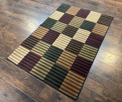 Vintage Power Loomed Rug 3.6 x 5, Brown Beige Black Tan, Box Design - Nuvé