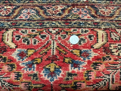 Small Antique Persian Tribal Rug 2x3, Red, Floral, Handmade, Hamadan Rug - Nuvé