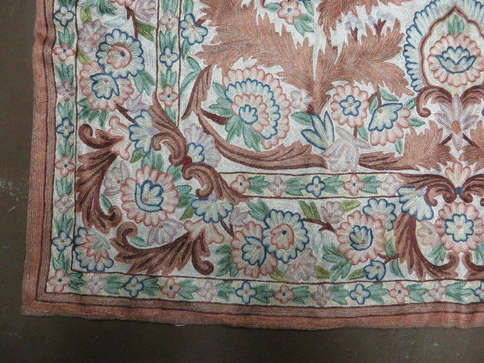 4' X 6' Vintage Embroidery Hand Stitched Rug Silk On Cotton India Backing Nice - Nuvé