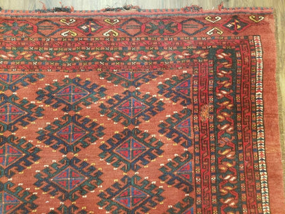 Antique Turkoman Rug 3'4" x 5', Collecticble Yamud Oriental Rug, Seat Pillow Cushion Cover, Tribal Mat, Wool Red Hand-Knotted Mafresh Carpet - Nuvé