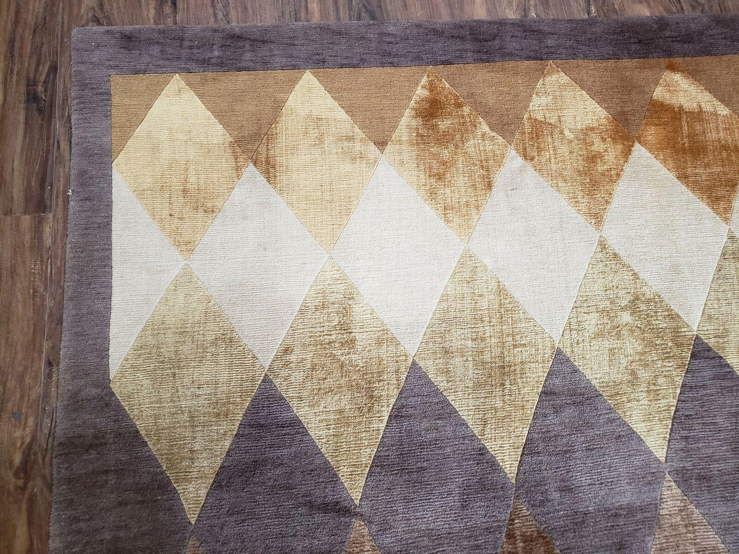 8' 6" X 11' Handmade Chinese Tibetan Nepal Silk & Wool Rug Gold Brown Tan Beige - Nuvé