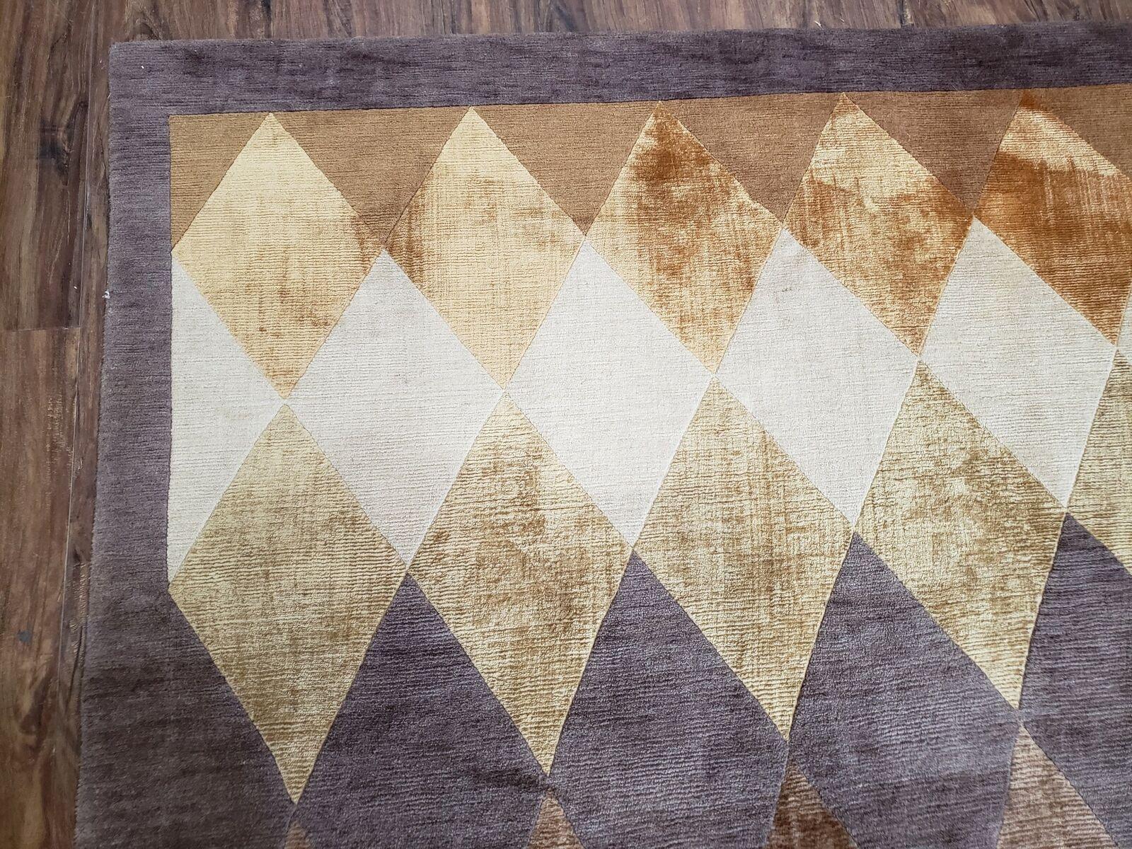 8' 6" X 11' Handmade Chinese Tibetan Nepal Silk & Wool Rug Gold Brown Tan Beige - Nuvé