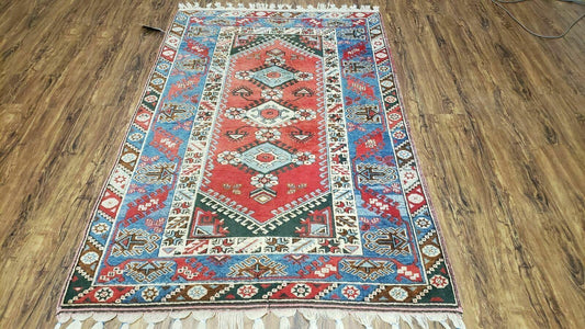 4' X 6' Handmade Turkish Super Kazak Shirvan Wool Rug Colorful - Nuvé