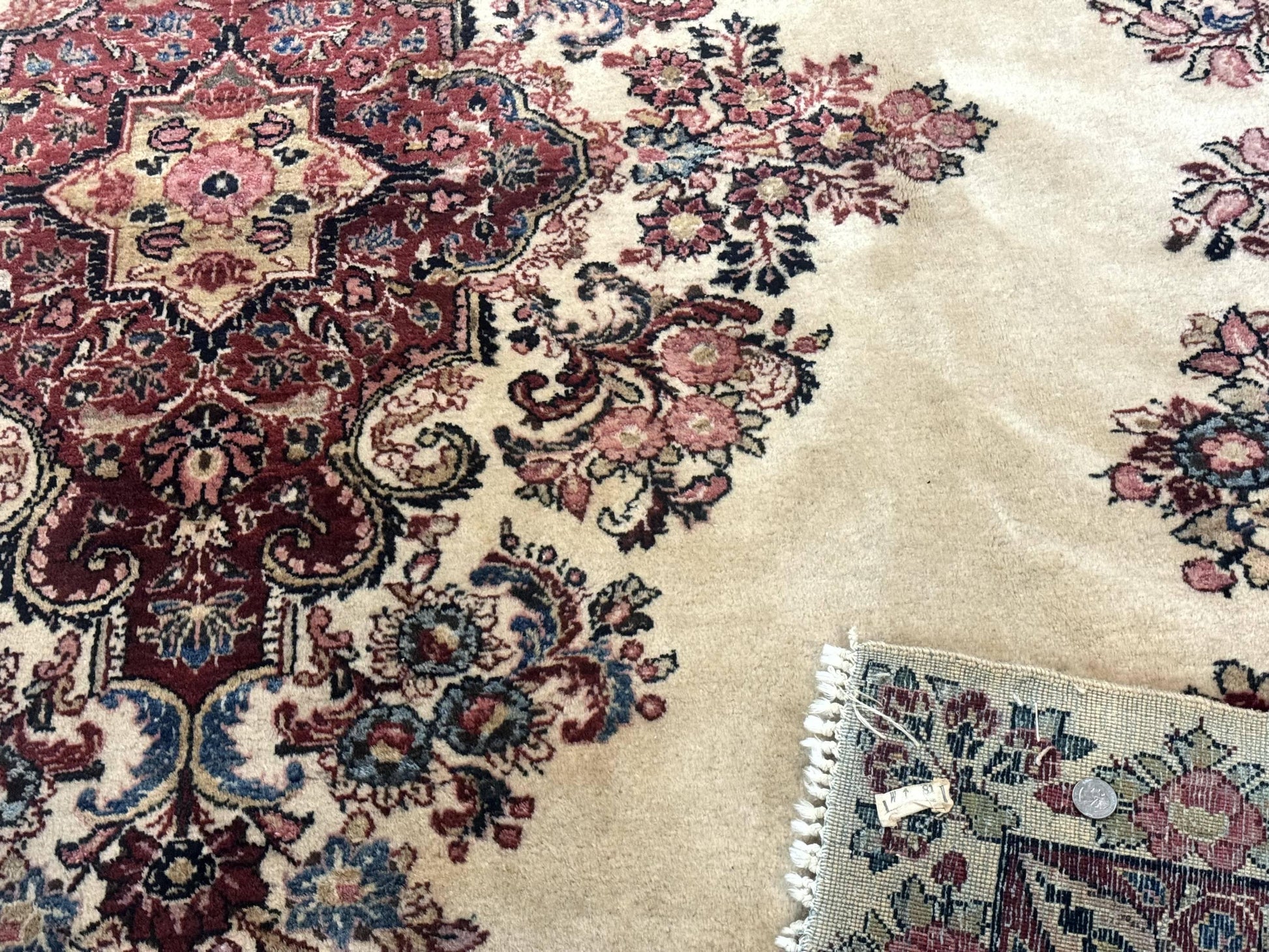 Persian Sarouk Rug 9x12, Ivory & Blue, Semi Open Field - Nuvé