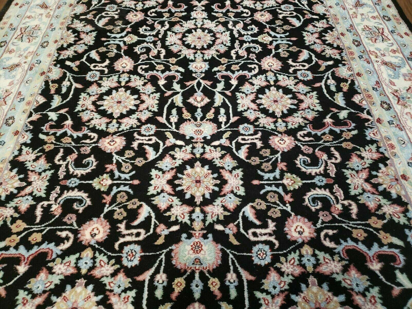 6' X 9' Handmade Indian Agra Wool Rug Carpet Vegetable Dyes Black - Nuvé