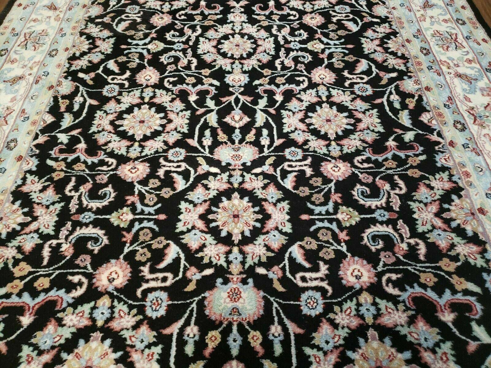 6' X 9' Handmade Indian Agra Wool Rug Carpet Vegetable Dyes Black - Nuvé