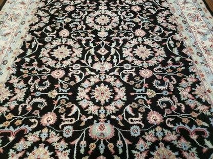 6' X 9' Handmade Indian Agra Wool Rug Carpet Vegetable Dyes Black - Nuvé