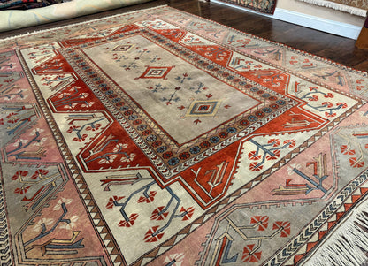 Large Turkish Milas Rug 10x13, Gray, Vintage, Wool on Wool - Nuvé