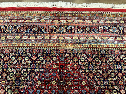 Indo Persian Bidjar Rug 10x14, Red and Dark Blue, Herati Mahi Pattern, Vintage - Nuvé