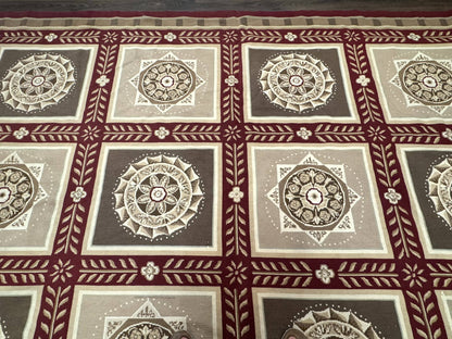 Needlepoint Rug 9x12, Panel Design, Burgundy Taupe, Elegant - Nuvé