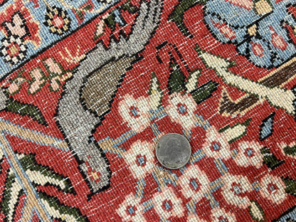 Persian Tree of Life 5x7, Qum Rug, Animal Motifs, Deer Birds, Fine 225 KPSI, Semi Antique Vintage Handmade Wool Rug, Cream Red - Nuvé
