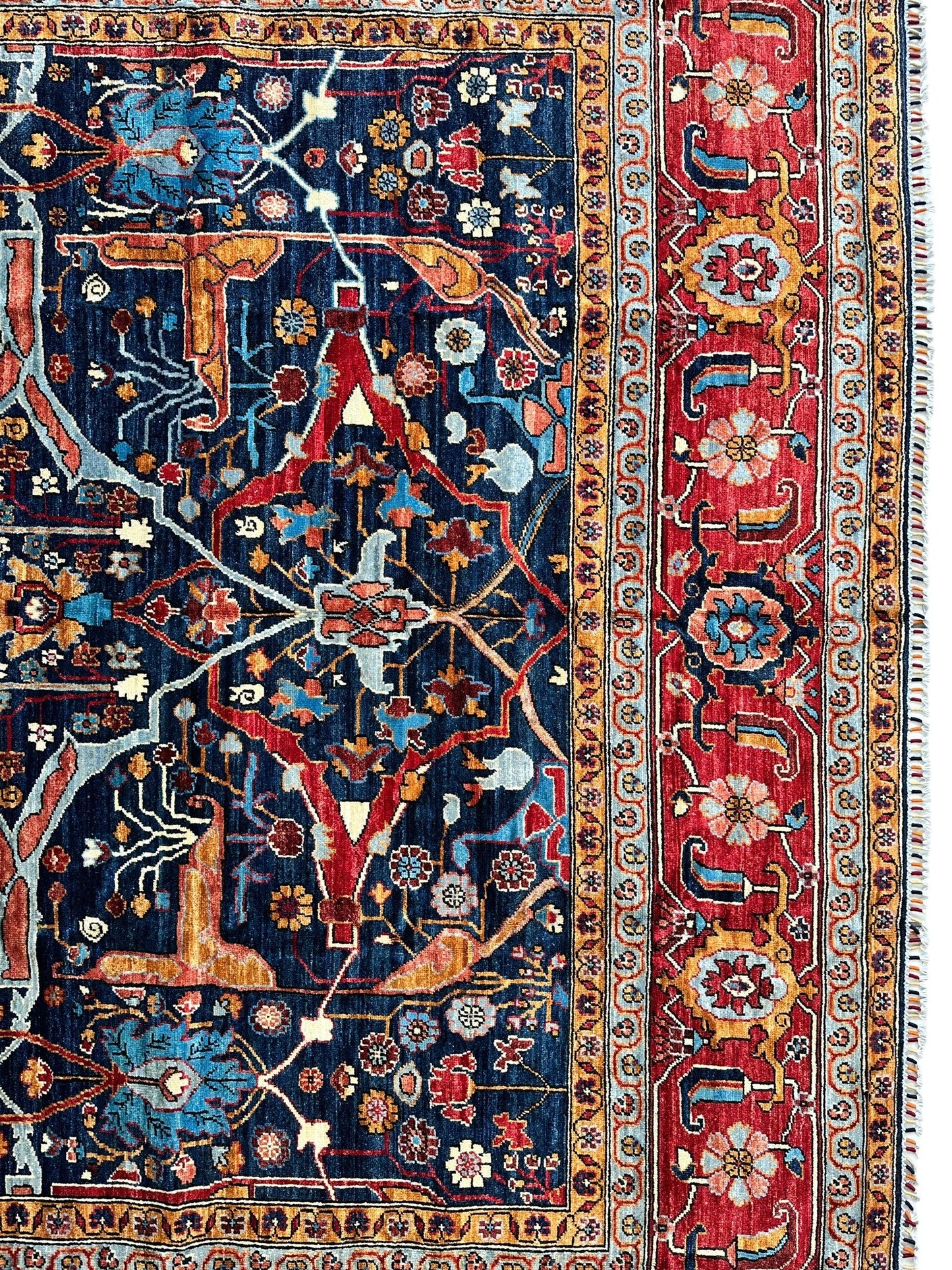 Hand-Knotted Afghani Bidjar Wool Rug – 9’x12’ – Intricate Geometric & Floral Motifs - Nuvé