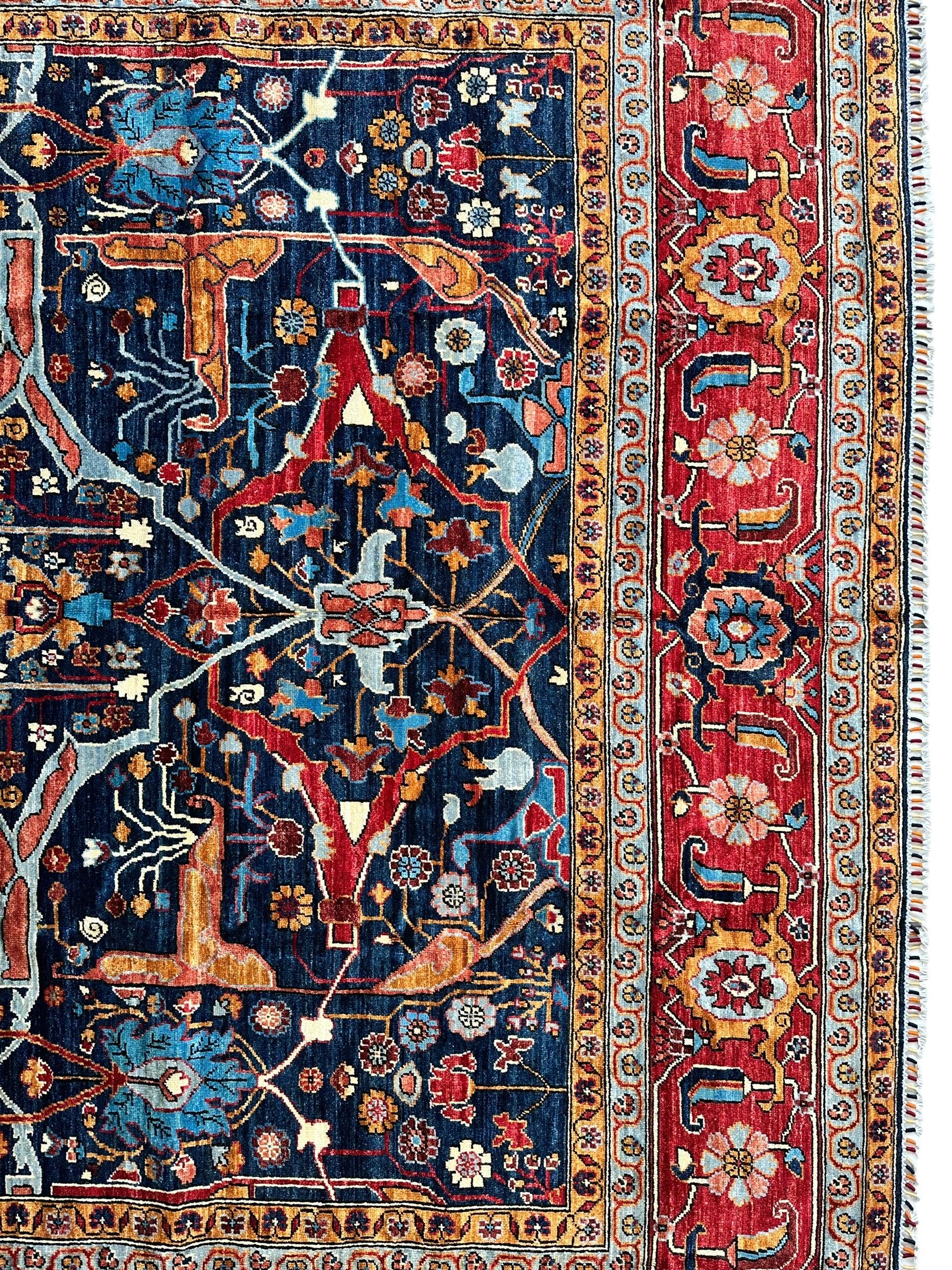 Hand-Knotted Afghani Bidjar Wool Rug – 9’x12’ – Intricate Geometric & Floral Motifs - Nuvé