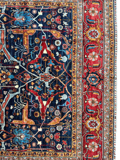 Hand-Knotted Afghani Bidjar Wool Rug – 9’x12’ – Intricate Geometric & Floral Motifs - Nuvé