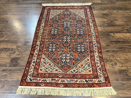 Persian Malayer Rug 4x7, Tribal Rug, Geometric, Antique Oriental Carpet, Red Blue Cream, Boho Rug, Hand Knotted Wool Rug - Nuvé
