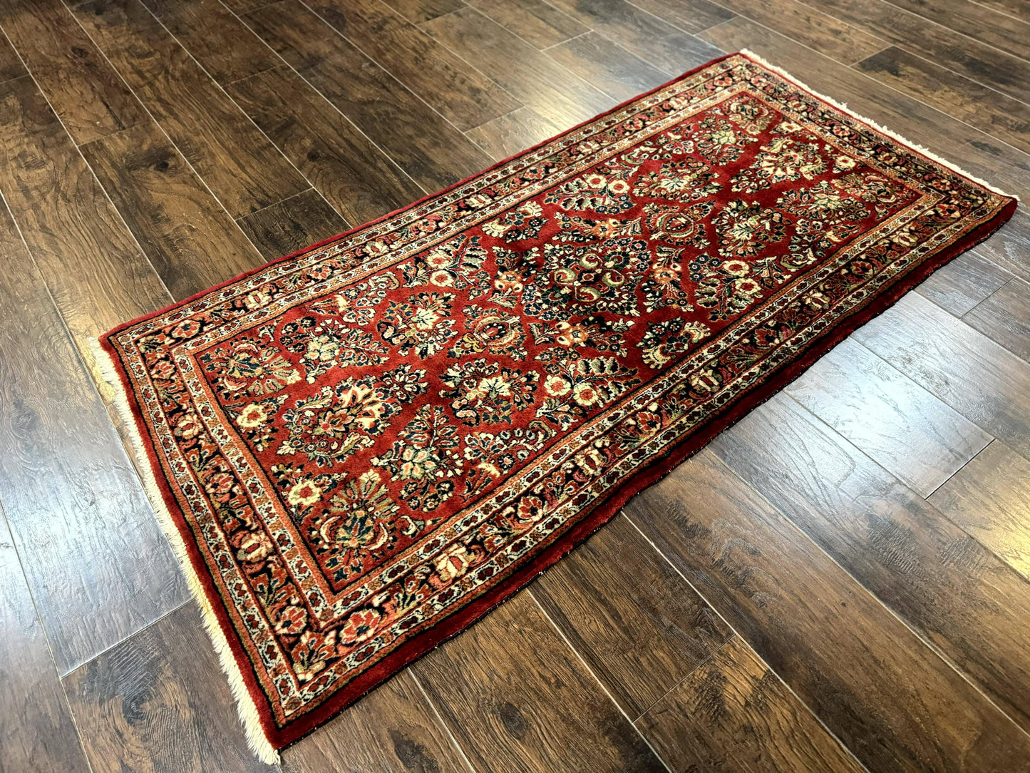Red Persian Sarouk Rug 3 x 5.8, Antique Wool Carpet, 210 KPSI - Nuvé