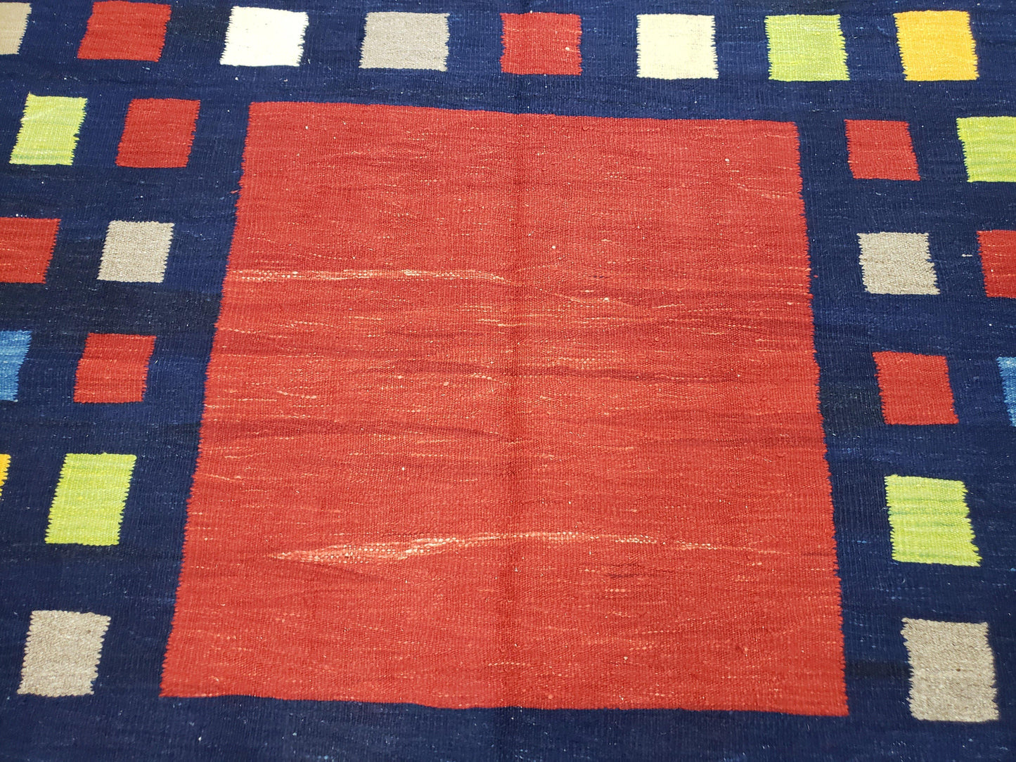 Turkish Kilim Rug 5x7 - 6x8, Checkerboard Kilim Carpet, Area Rug, New Playroom Rug, Colorful Multicolor Rug for Nursery Room, Dark Blue Red - Nuvé