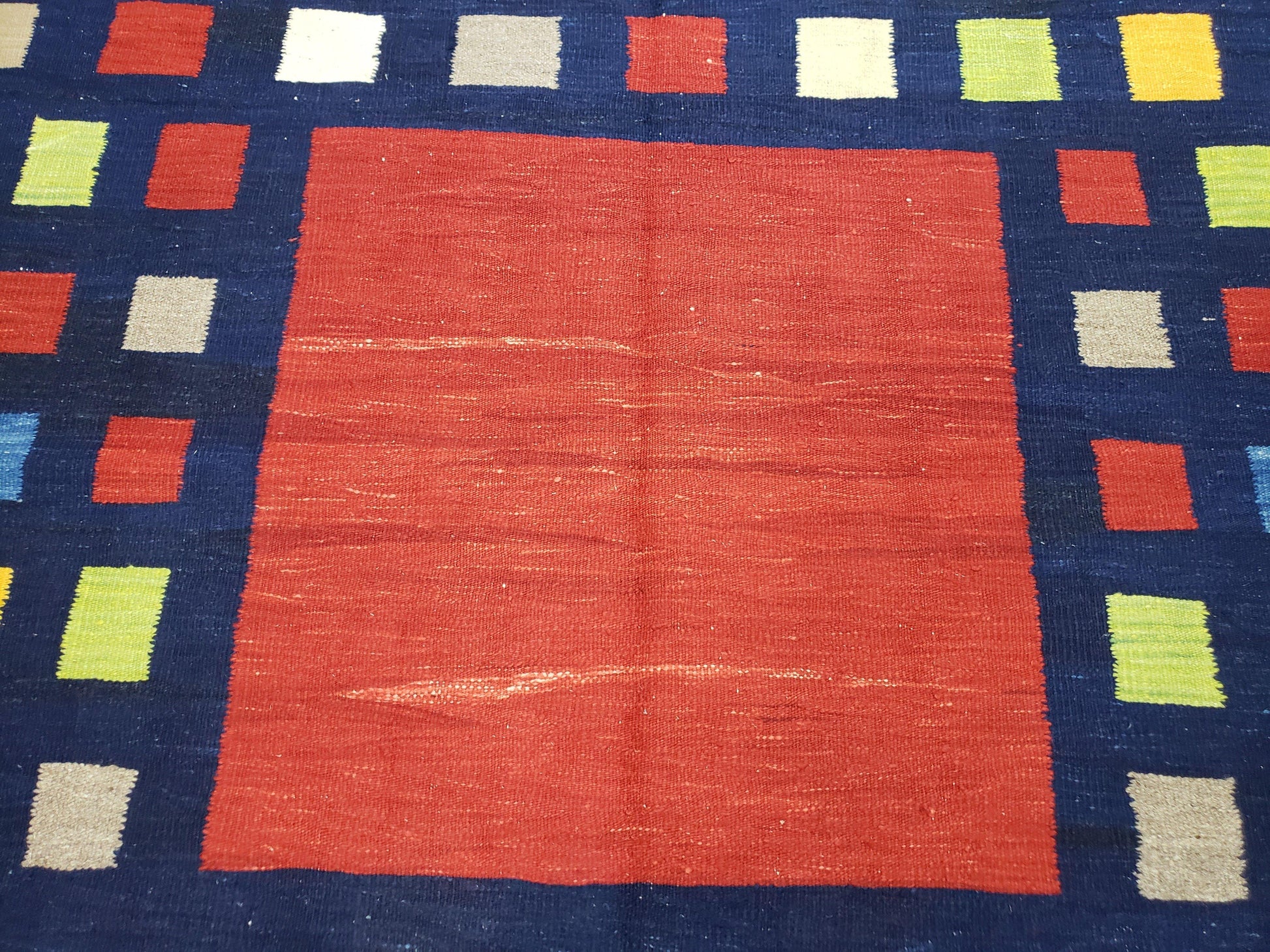Turkish Kilim Rug 5x7 - 6x8, Checkerboard Kilim Carpet, Area Rug, New Playroom Rug, Colorful Multicolor Rug for Nursery Room, Dark Blue Red - Nuvé