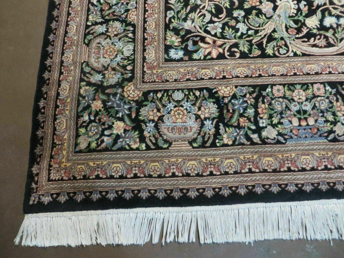 8' X 10' Vintage Handmade Pakistani Floral Wool Rug Black Nice - Nuvé