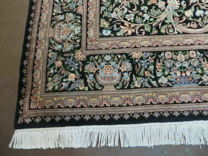 8' X 10' Vintage Handmade Pakistani Floral Wool Rug Black Nice - Nuvé