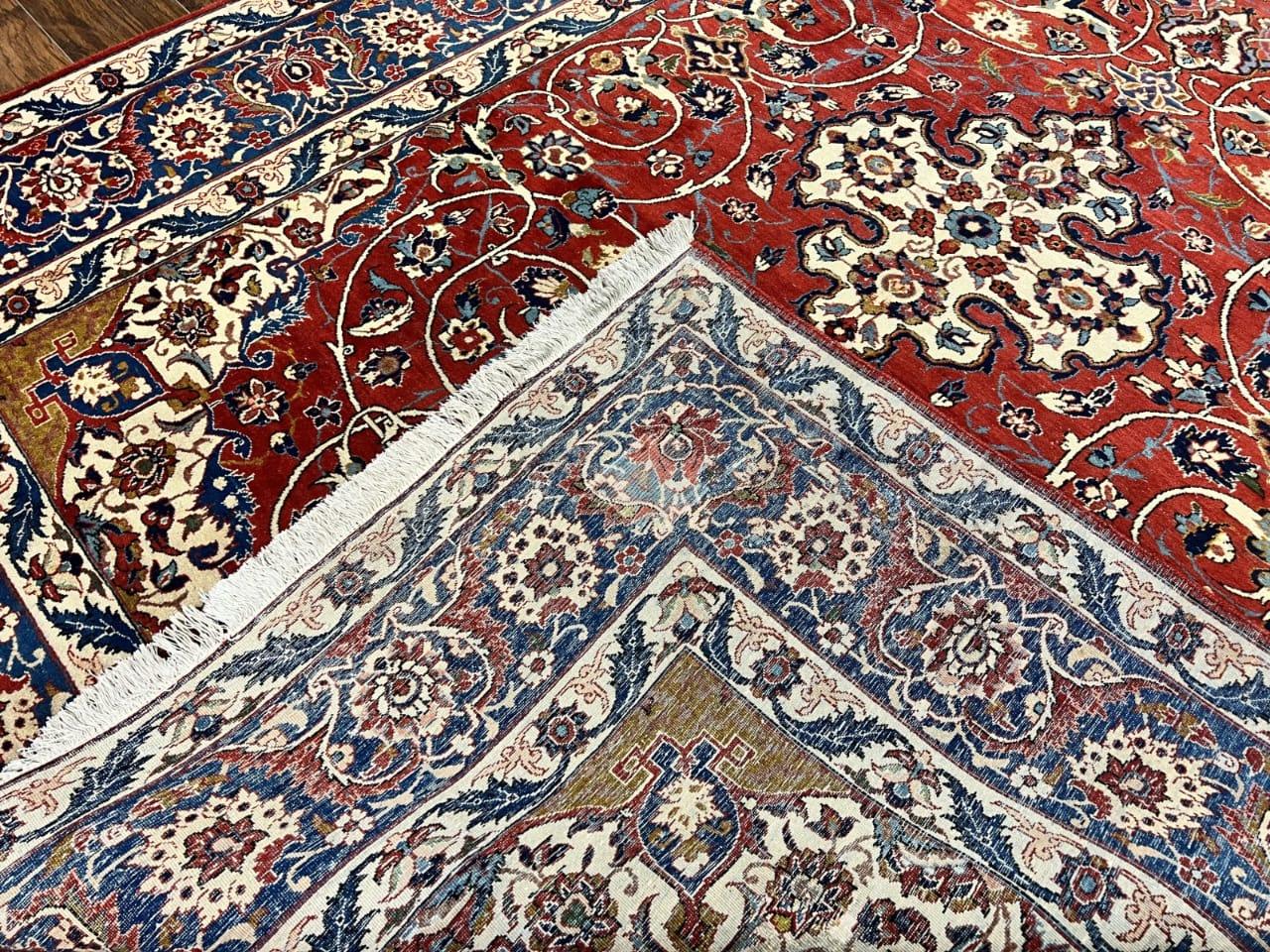 Red Persian Isfahan Rug 7x10 - Antique, Floral Medallion - Nuvé