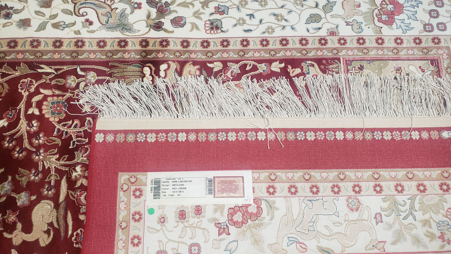 Silk Carpet 4x6 Dark Red & Cream, Tree of Life Rug, Animal Motifs, Birds Deer Rabbits, All Bamboo Silk, 4 x 6 Silk Area Rug - Nuvé